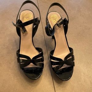Vince camuto black patent platform sandals